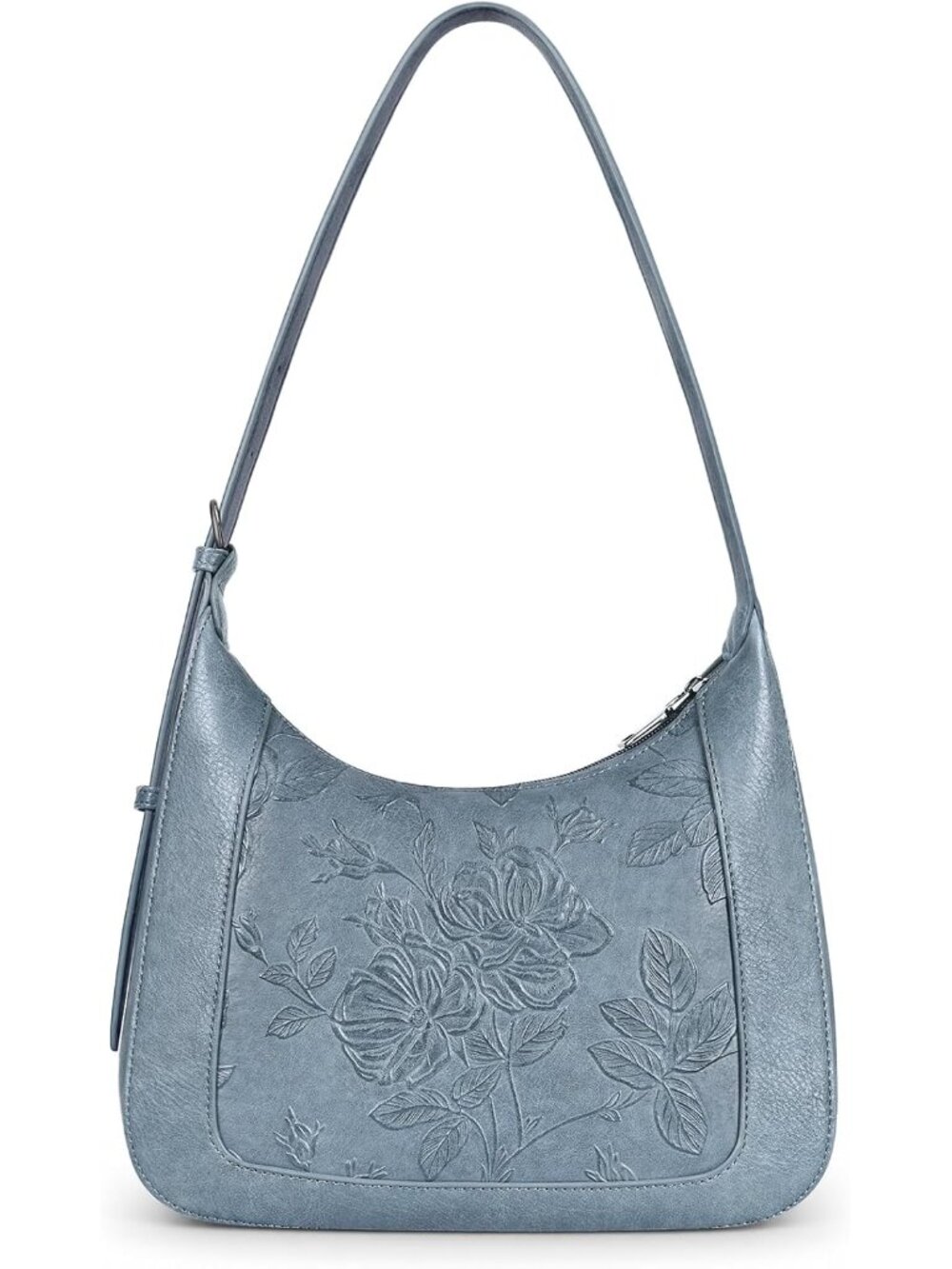 Small Crescent Shoulder Bag for Women, Vegan Leather Purse with Embossed Design